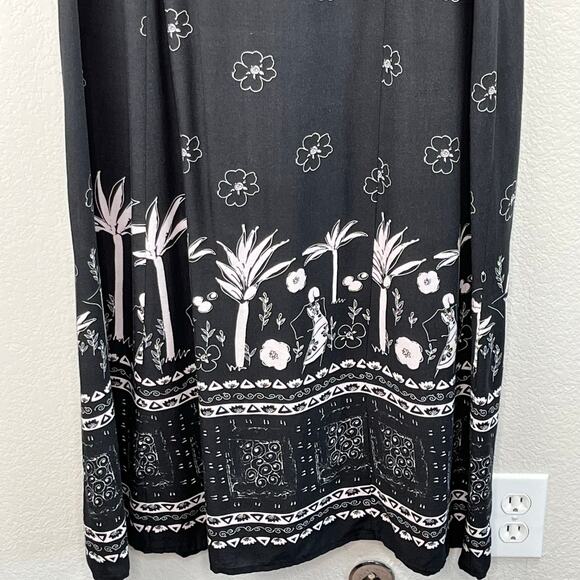 Vintage R&K Black White Floral Graphic Button Front Sleeveless Midi Dress 14/L - Picture 10 of 14